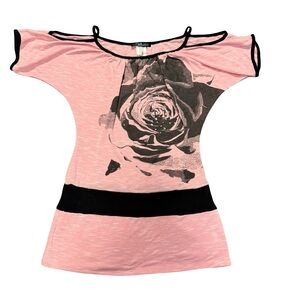 Belinda Pink Floral Rose Print Top Women’s‎ Size Small Cold Shoulder